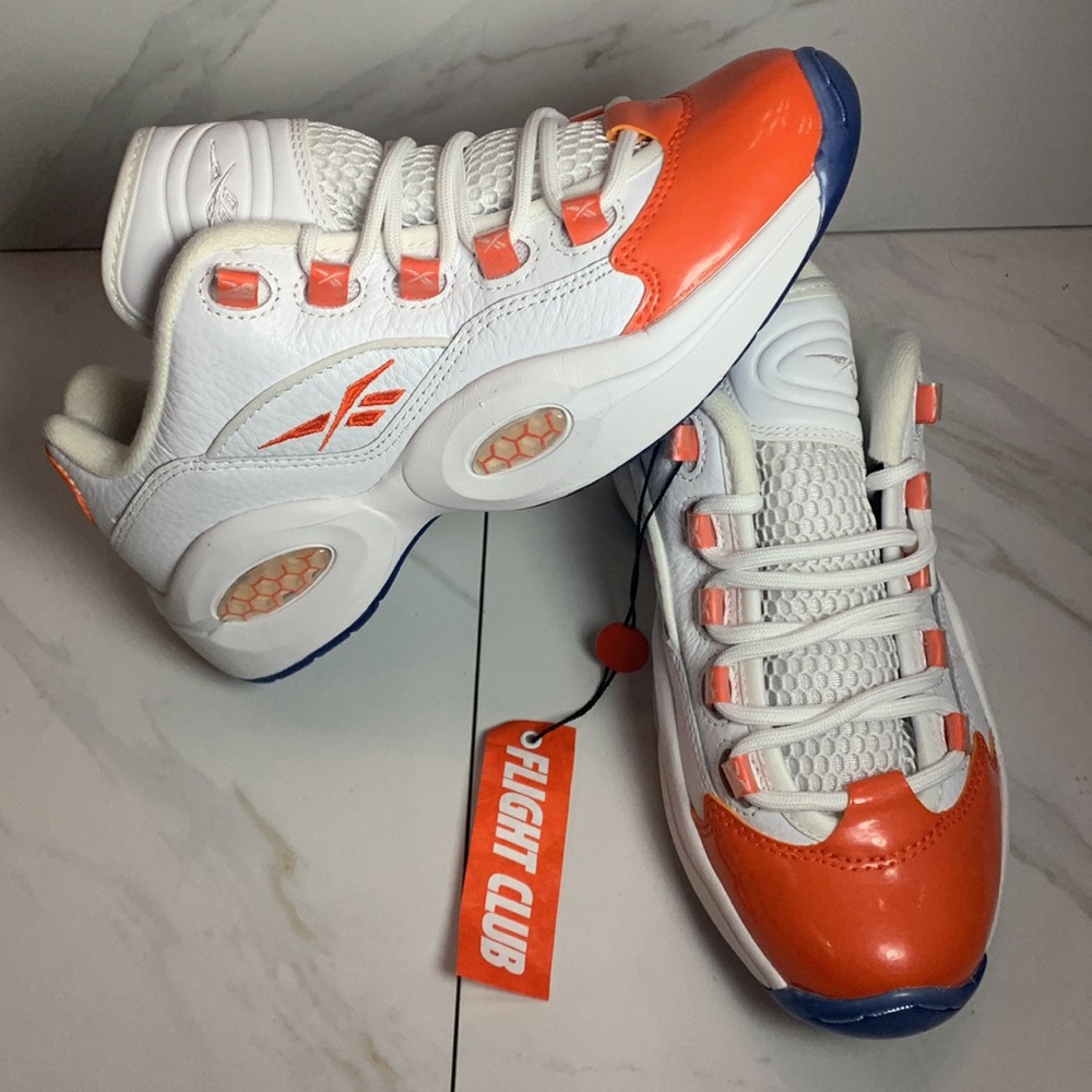 REebok Question Low Patent Orange GS FY2344 White Vivid Orange Size 5